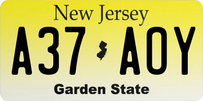 NJ license plate A37AOY