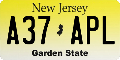 NJ license plate A37APL