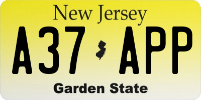 NJ license plate A37APP