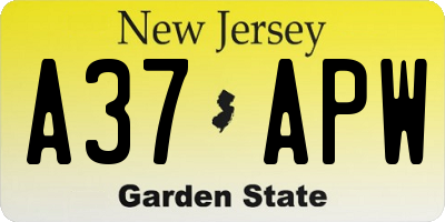 NJ license plate A37APW