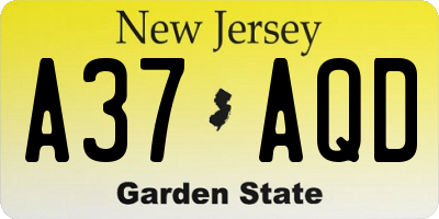 NJ license plate A37AQD