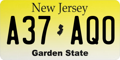 NJ license plate A37AQO