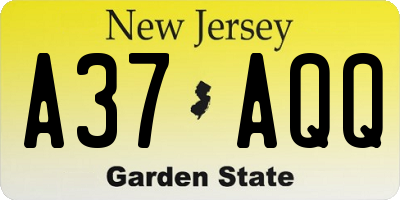 NJ license plate A37AQQ