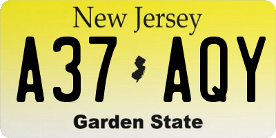 NJ license plate A37AQY