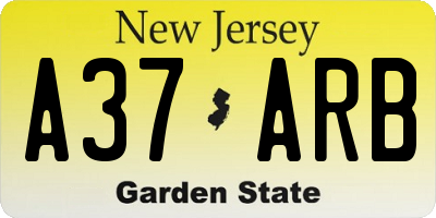 NJ license plate A37ARB