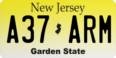 NJ license plate A37ARM
