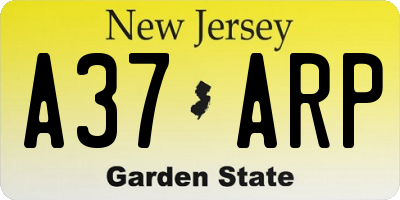 NJ license plate A37ARP
