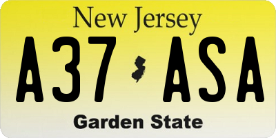 NJ license plate A37ASA