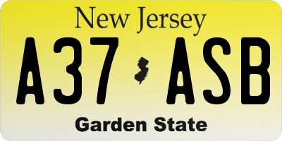 NJ license plate A37ASB