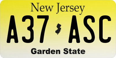 NJ license plate A37ASC