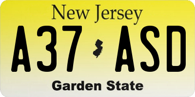NJ license plate A37ASD