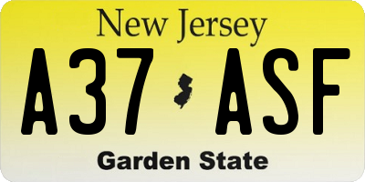 NJ license plate A37ASF