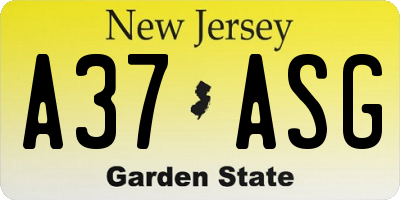 NJ license plate A37ASG