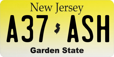 NJ license plate A37ASH