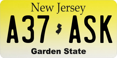 NJ license plate A37ASK