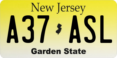 NJ license plate A37ASL