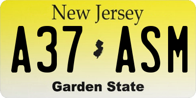 NJ license plate A37ASM