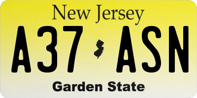 NJ license plate A37ASN