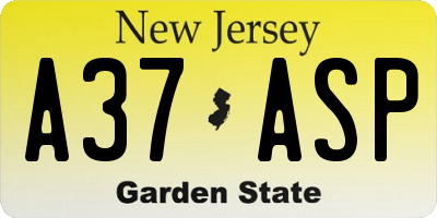 NJ license plate A37ASP