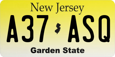 NJ license plate A37ASQ