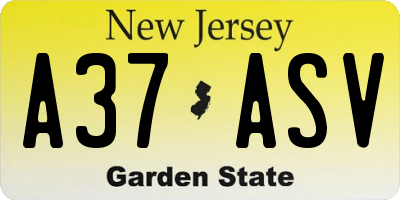 NJ license plate A37ASV