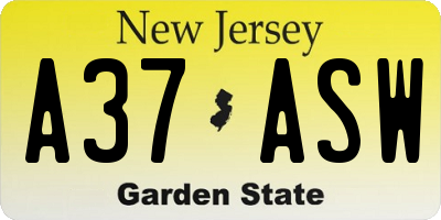 NJ license plate A37ASW