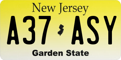 NJ license plate A37ASY