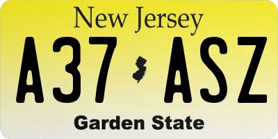 NJ license plate A37ASZ
