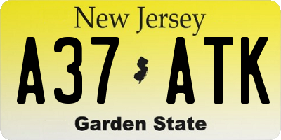 NJ license plate A37ATK