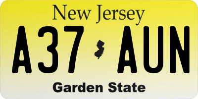 NJ license plate A37AUN
