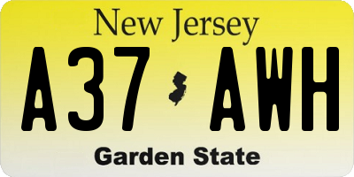 NJ license plate A37AWH
