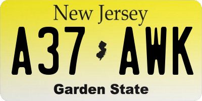 NJ license plate A37AWK