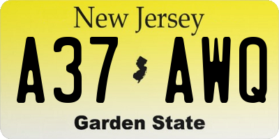 NJ license plate A37AWQ