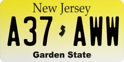NJ license plate A37AWW