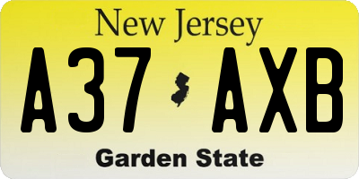 NJ license plate A37AXB