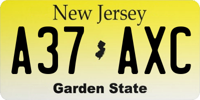 NJ license plate A37AXC
