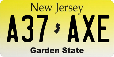 NJ license plate A37AXE
