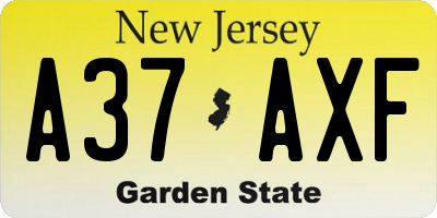 NJ license plate A37AXF