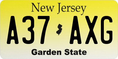 NJ license plate A37AXG