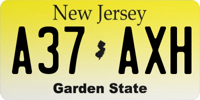 NJ license plate A37AXH