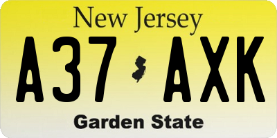NJ license plate A37AXK