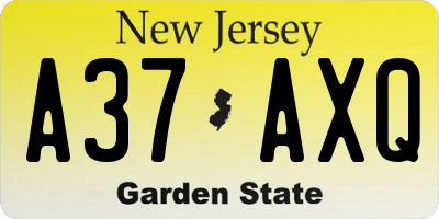 NJ license plate A37AXQ