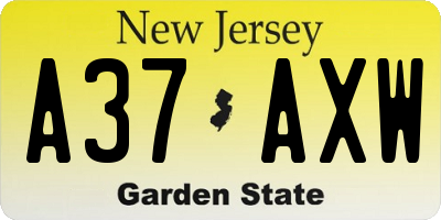 NJ license plate A37AXW