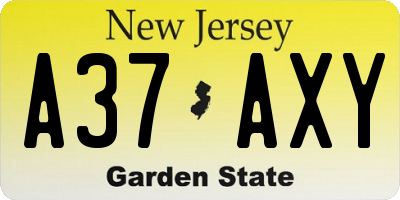 NJ license plate A37AXY