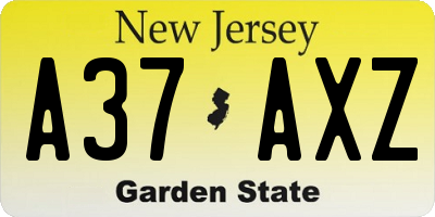 NJ license plate A37AXZ