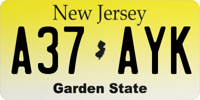 NJ license plate A37AYK