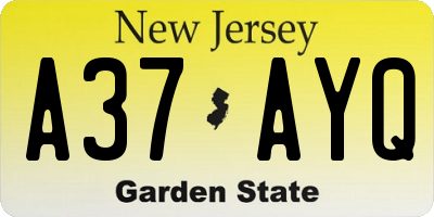 NJ license plate A37AYQ