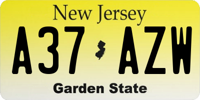 NJ license plate A37AZW