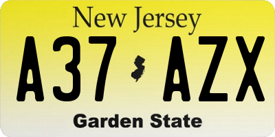 NJ license plate A37AZX