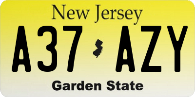 NJ license plate A37AZY